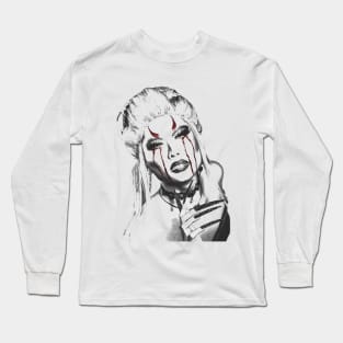 Devil girl aesthetic black and white Long Sleeve T-Shirt